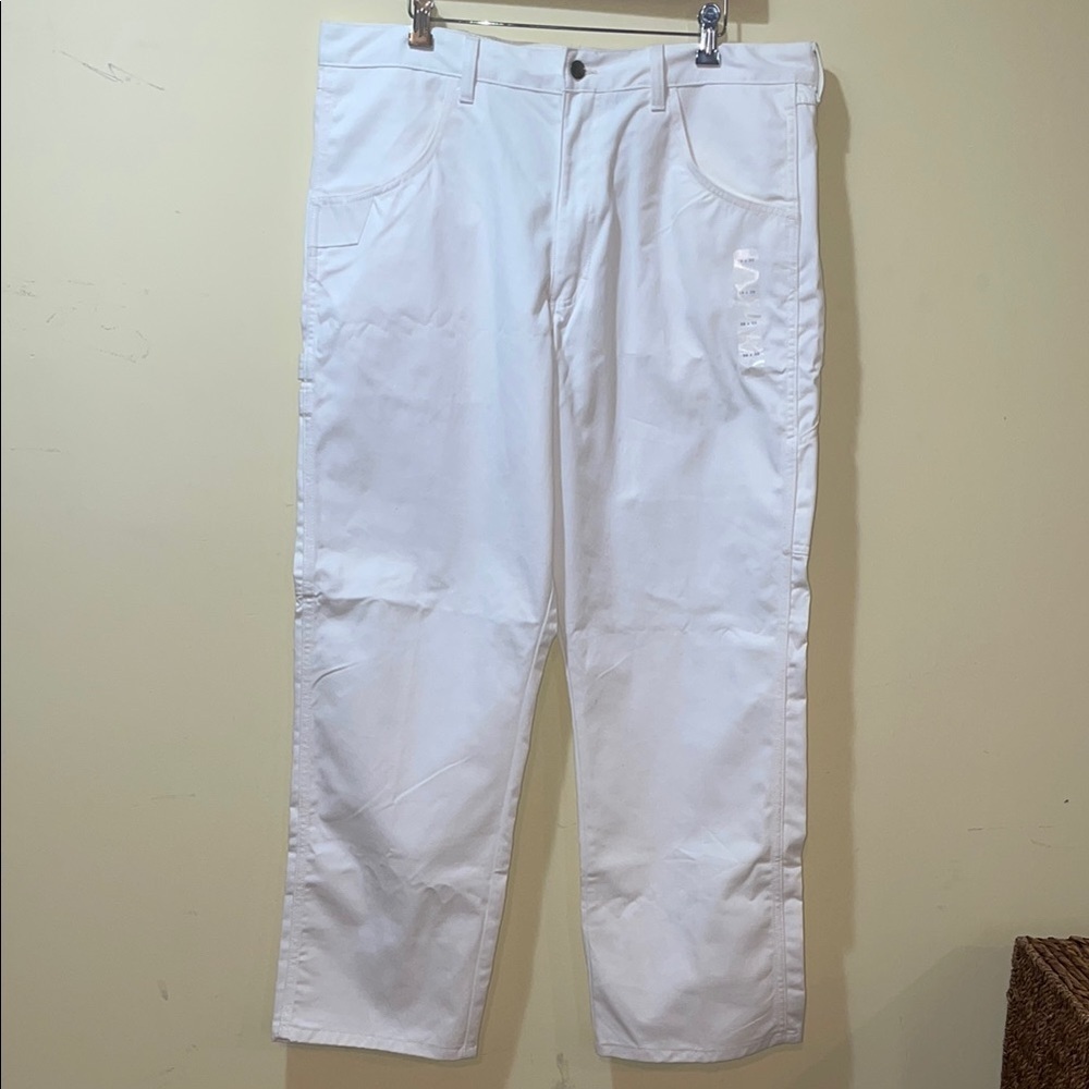 Men's New Wrangler Workwear Painters Paint Relaxed Fit White Jeans